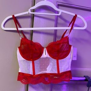 Red and white lingerie, short crop